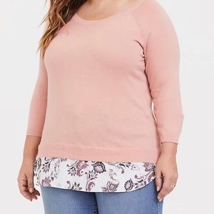Torrid peach pink raglan 2fer sweater